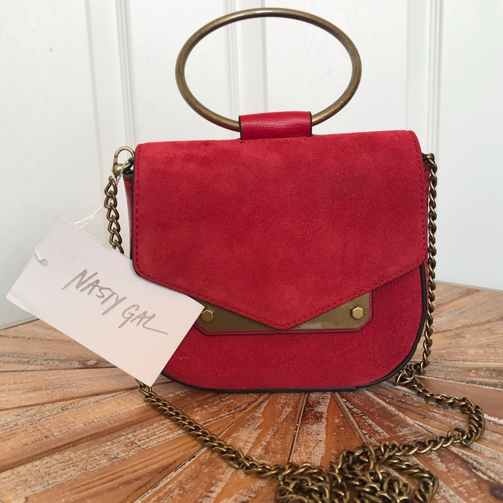 NWT Nasty Gal Red Faux Leather & Suede Crossbody